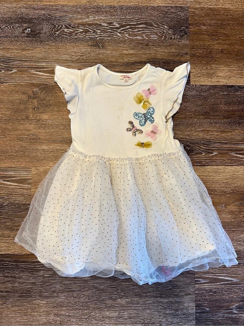 Du Pareil Au Même Butterfly Tulle Dress in White & Blue Size 8 Like New (fits 6-